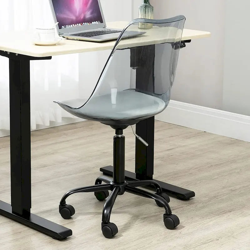 Chaise de bureau à roulettes pivotante en acrylique, sans accoudoirs et réglable en hauteur