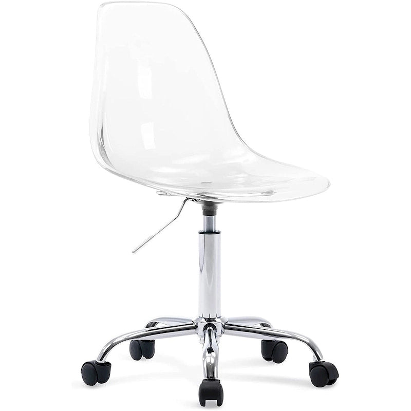 Chaise de bureau à roulettes pivotante en acrylique, sans accoudoirs et réglable en hauteur