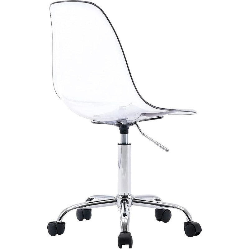 Chaise de bureau à roulettes pivotante en acrylique, sans accoudoirs et réglable en hauteur