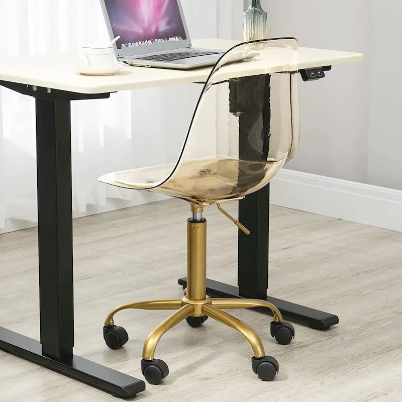 Chaise de bureau à roulettes pivotante en acrylique, sans accoudoirs et réglable en hauteur