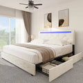 Queen Adjustable Upholstered Headboard Platform Bed Led Bed Frame with 4 Storage Drawers