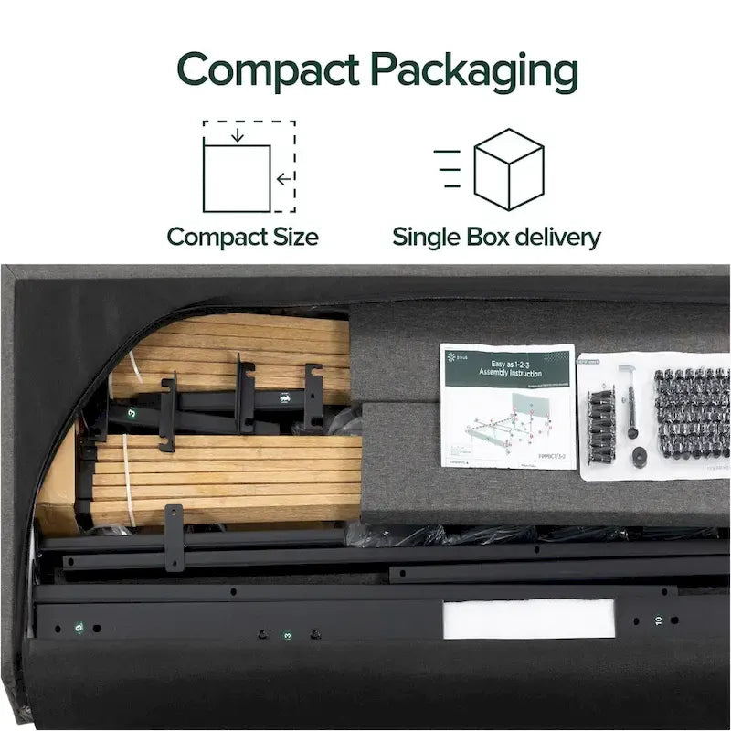 Cadre de lit plateforme rembourré gris Priage by ZINUS avec lattes en bambou durable