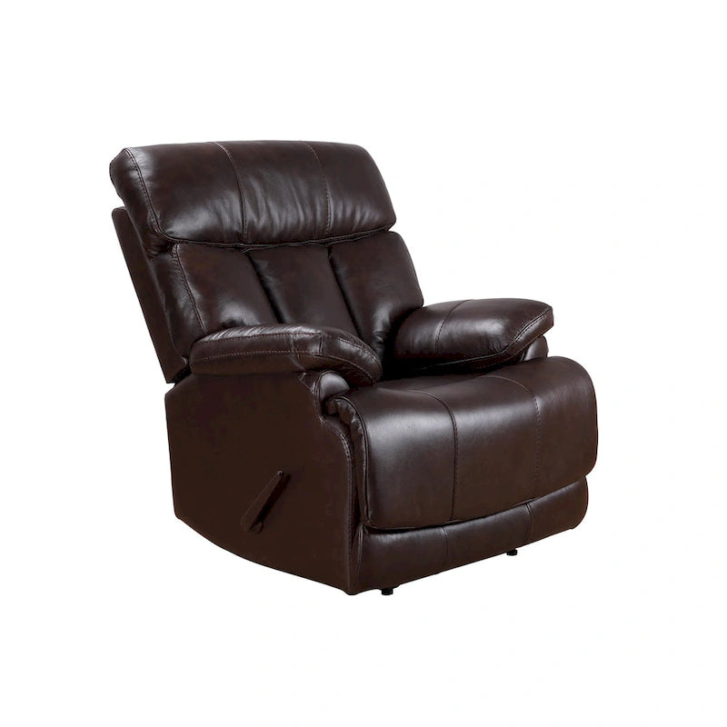 Fauteuil inclinable manuel Davin en cuir pleine fleur marron avec repose-pieds extensible