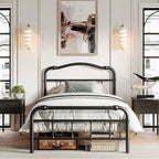 Heavy-Duty Anti-Wobble 14 Inch Bed Frame With Wavy Art Headboard, No Needed Box Spring