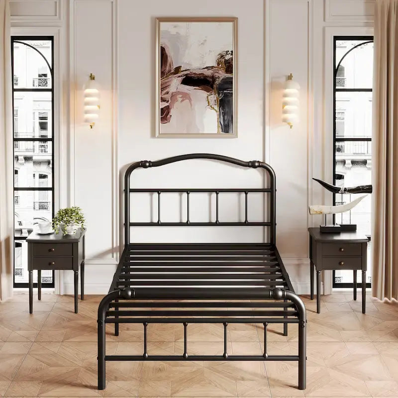 Cadre de lit robuste et stable de 35,5 cm (14 pouces) avec tête de lit à motif ondulé, sans sommier.