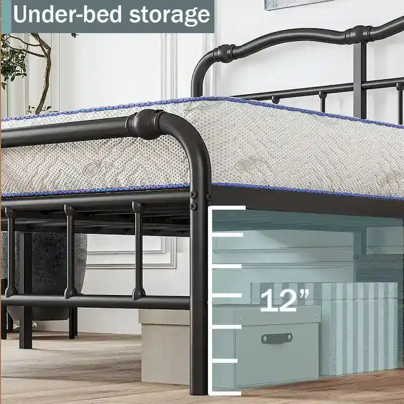 Cadre de lit robuste et stable de 35,5 cm (14 pouces) avec tête de lit à motif ondulé, sans sommier.