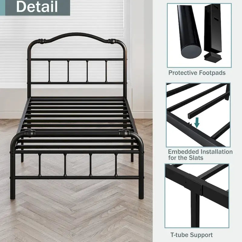 Cadre de lit robuste et stable de 35,5 cm (14 pouces) avec tête de lit à motif ondulé, sans sommier.