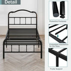 Cadre de lit robuste et stable de 35,5 cm (14 pouces) avec tête de lit à motif ondulé, sans sommier.