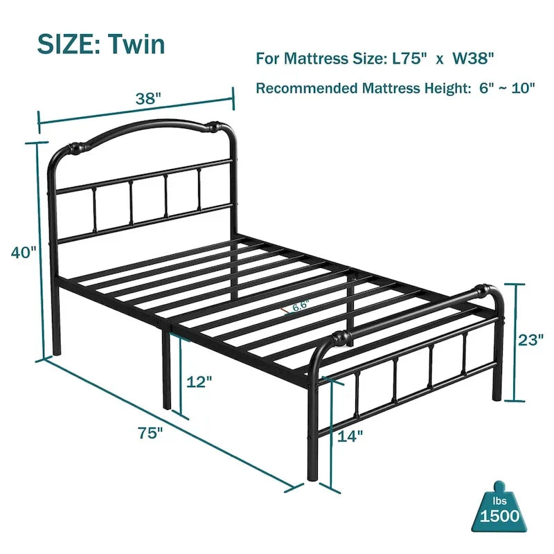Cadre de lit robuste et stable de 35,5 cm (14 pouces) avec tête de lit à motif ondulé, sans sommier.