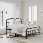 Cadre de lit robuste et stable de 35,5 cm (14 pouces) avec tête de lit à motif ondulé, sans sommier.