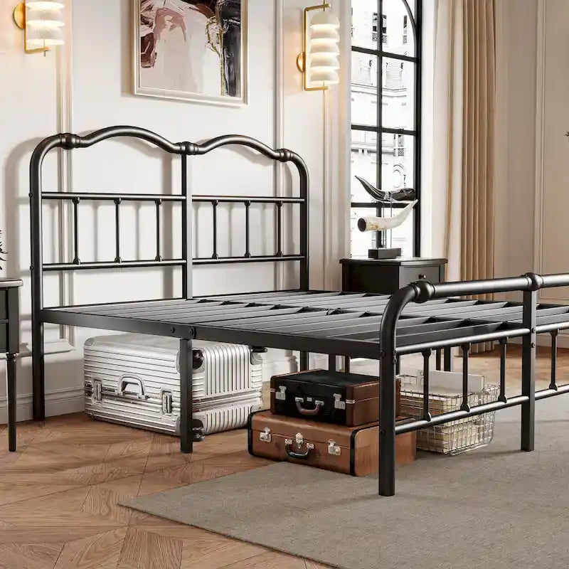 Cadre de lit robuste et stable de 35,5 cm (14 pouces) avec tête de lit à motif ondulé, sans sommier.