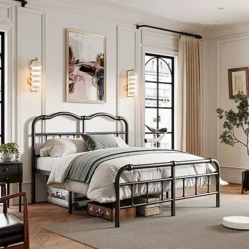 Cadre de lit robuste et stable de 35,5 cm (14 pouces) avec tête de lit à motif ondulé, sans sommier.