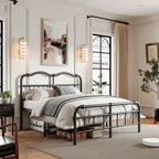 Cadre de lit robuste et stable de 35,5 cm (14 pouces) avec tête de lit à motif ondulé, sans sommier.