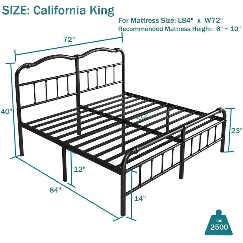 Cadre de lit robuste et stable de 35,5 cm (14 pouces) avec tête de lit à motif ondulé, sans sommier.