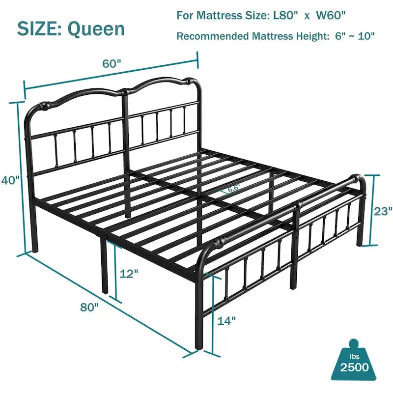Cadre de lit robuste et stable de 35,5 cm (14 pouces) avec tête de lit à motif ondulé, sans sommier.