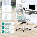 Chaise de bureau ergonomique, chaise de bureau confortable en maille avec dossier haut, accoudoirs fixes et appui-tête réglable, chaise pivotante à roulettes
