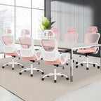 Chaise de bureau ergonomique, chaise de bureau confortable en maille avec dossier haut, accoudoirs fixes et appui-tête réglable, chaise pivotante à roulettes