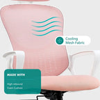 Chaise de bureau ergonomique, chaise de bureau confortable en maille avec dossier haut, accoudoirs fixes et appui-tête réglable, chaise pivotante à roulettes