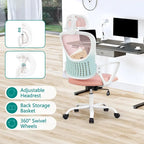 Chaise de bureau ergonomique, chaise de bureau confortable en maille avec dossier haut, accoudoirs fixes et appui-tête réglable, chaise pivotante à roulettes