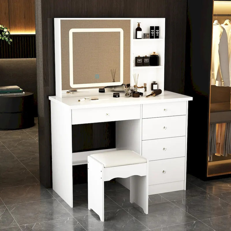 Ensemble coiffeuse de maquillage 39,4 W avec tabouret et miroir