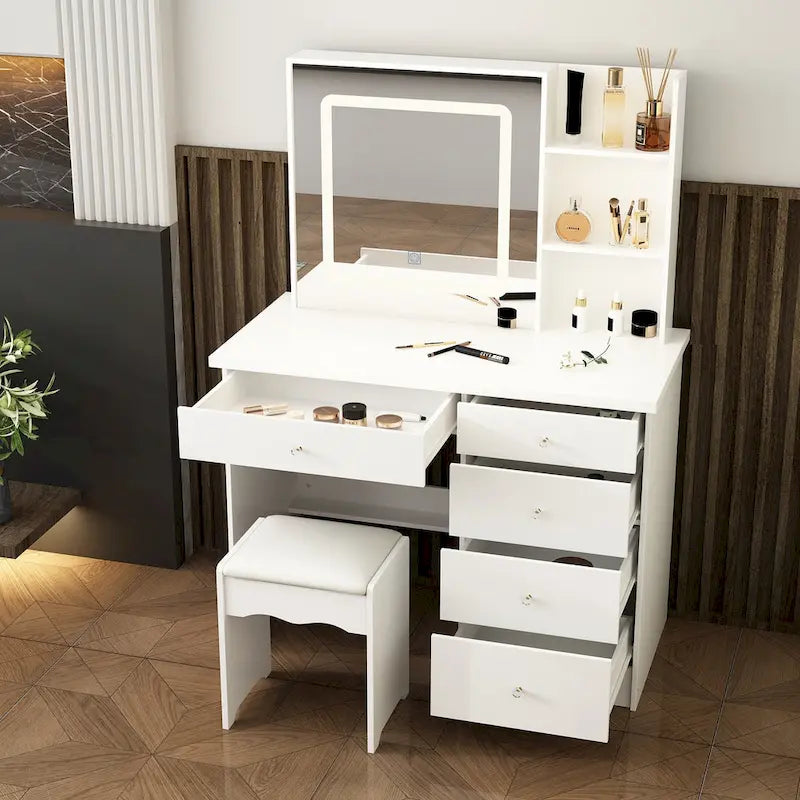 Ensemble coiffeuse de maquillage 39,4 W avec tabouret et miroir