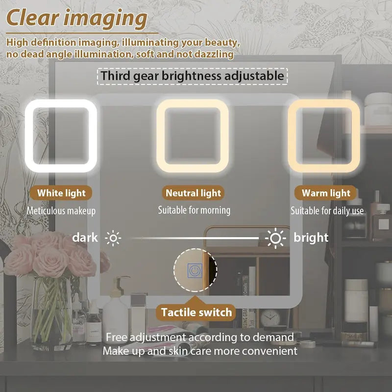 Ensemble coiffeuse de maquillage 39,4 W avec tabouret et miroir