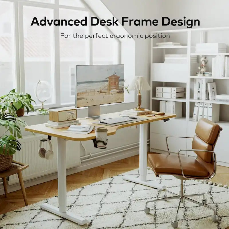 Bureau assis-debout électrique réglable en hauteur FEZIBO, table réglable en hauteur, bureau pour bureau à domicile avec plateau de jonction