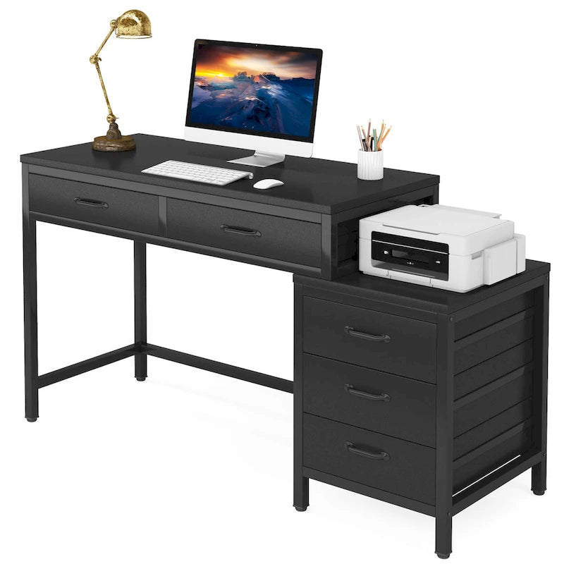 Bureau d'ordinateur à 5 tiroirs, bureau d'étude avec caisson de rangement réversible pour bureau à domicile