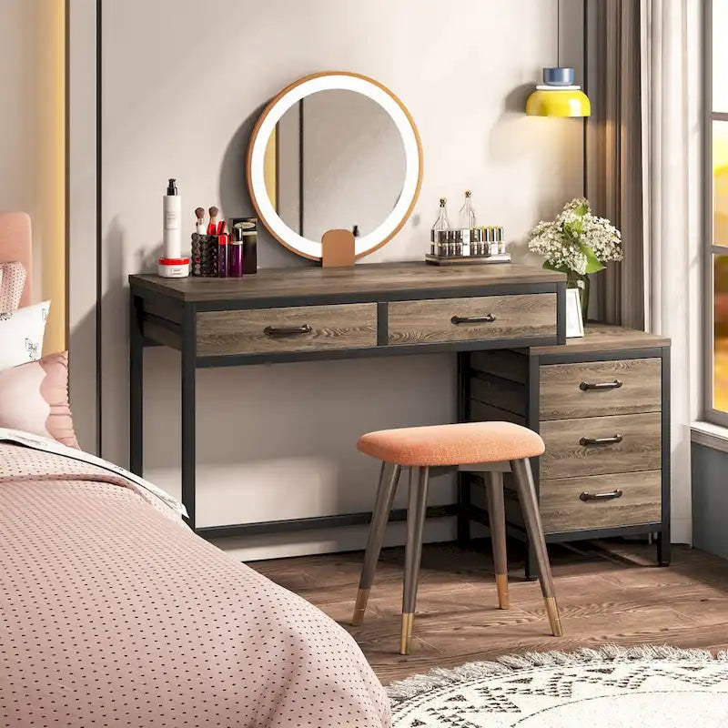 Bureau d'ordinateur à 5 tiroirs, bureau d'étude avec caisson de rangement réversible pour bureau à domicile