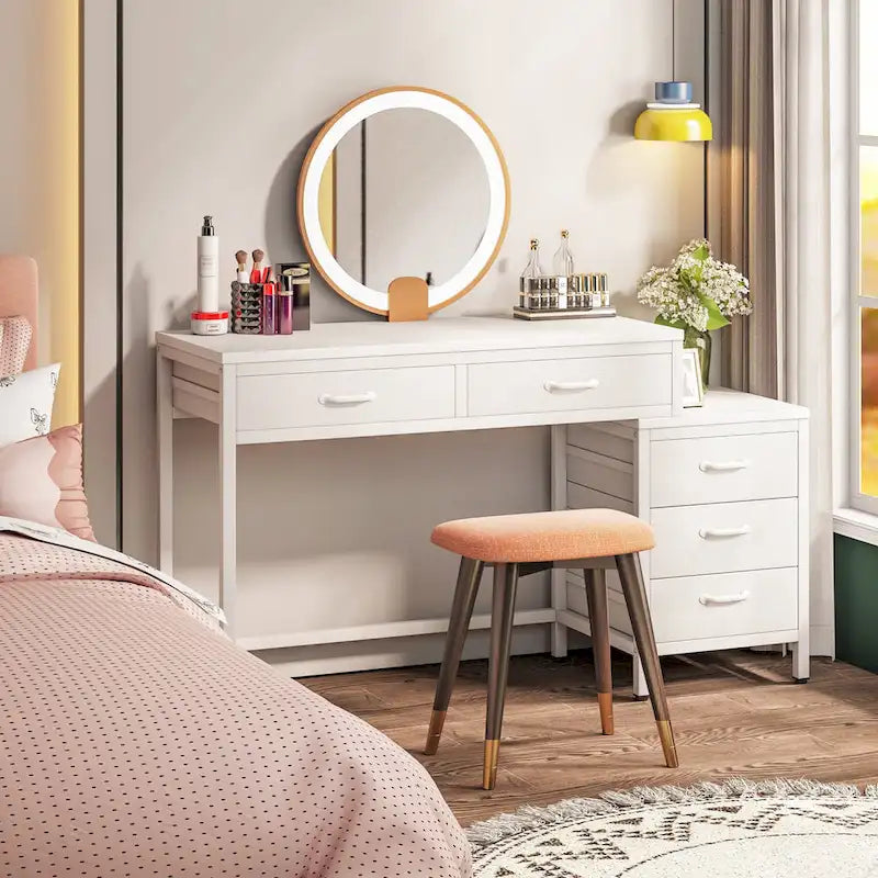 Bureau d'ordinateur à 5 tiroirs, bureau d'étude avec caisson de rangement réversible pour bureau à domicile