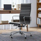 Fauteuil de bureau ergonomique à dossier haut en cuir véritable côtelé - Non disponible