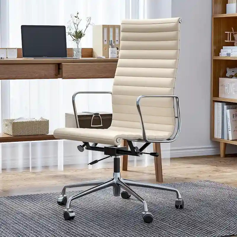 Fauteuil de bureau ergonomique à dossier haut en cuir véritable côtelé - Non disponible
