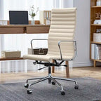 Fauteuil de bureau ergonomique à dossier haut en cuir véritable côtelé - Non disponible