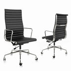 High Back Ergonomic Genuine Leather Ribbed Office Computer Chair - N/A