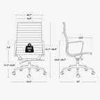 Fauteuil de bureau ergonomique à dossier haut en cuir véritable côtelé - Non disponible
