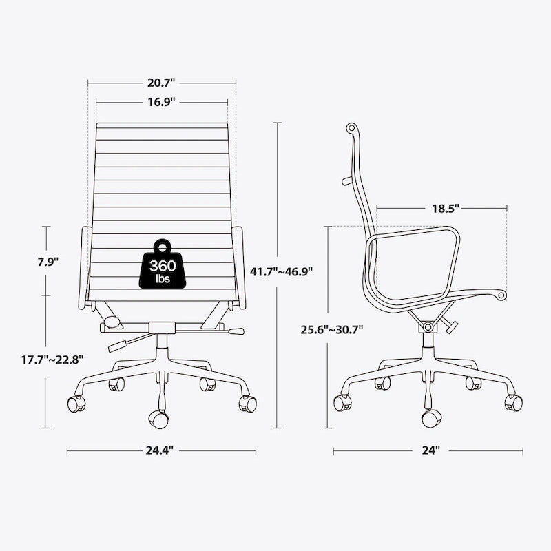 Fauteuil de bureau ergonomique à dossier haut en cuir véritable côtelé - Non disponible