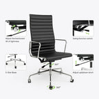 Fauteuil de bureau ergonomique à dossier haut en cuir véritable côtelé - Non disponible