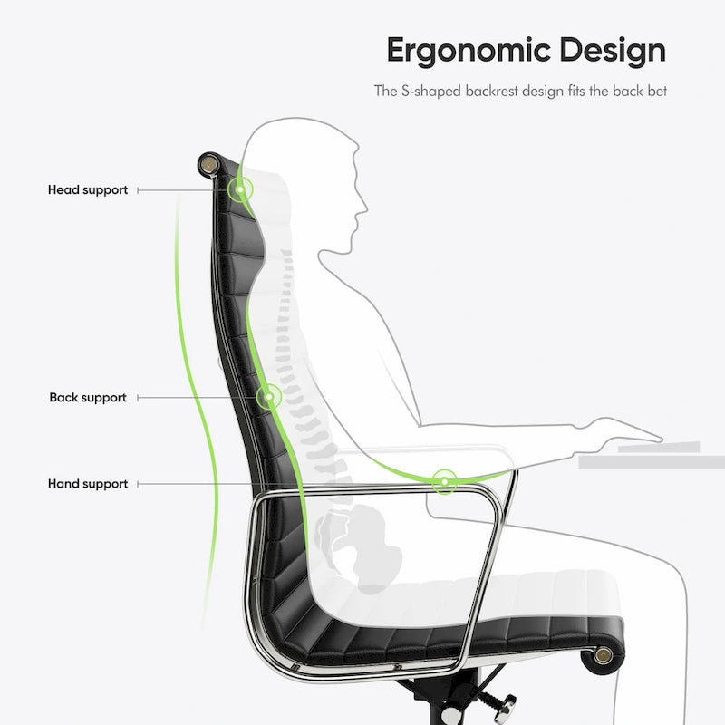 Fauteuil de bureau ergonomique à dossier haut en cuir véritable côtelé - Non disponible
