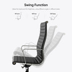 Fauteuil de bureau ergonomique à dossier haut en cuir véritable côtelé - Non disponible