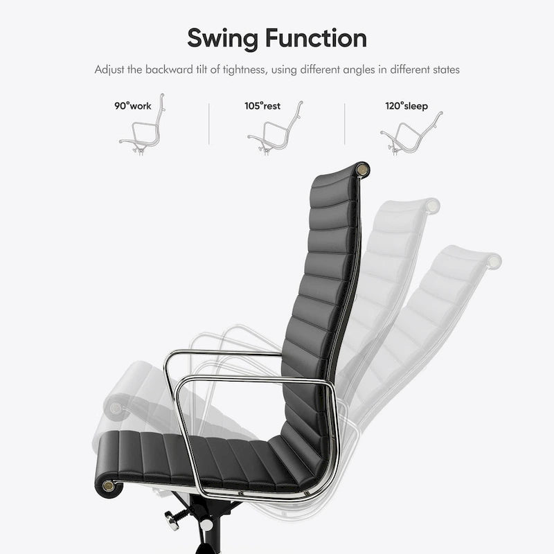 Fauteuil de bureau ergonomique à dossier haut en cuir véritable côtelé - Non disponible