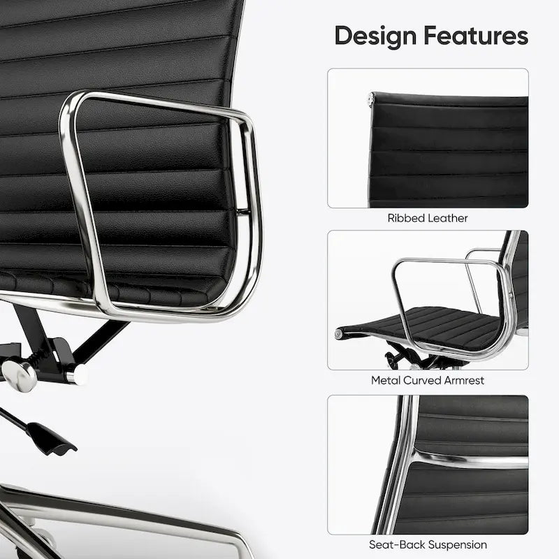 Fauteuil de bureau ergonomique à dossier haut en cuir véritable côtelé - Non disponible