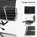 Fauteuil de bureau ergonomique à dossier haut en cuir véritable côtelé - Non disponible