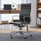 Fauteuil de bureau ergonomique à dossier haut en cuir véritable côtelé - Non disponible