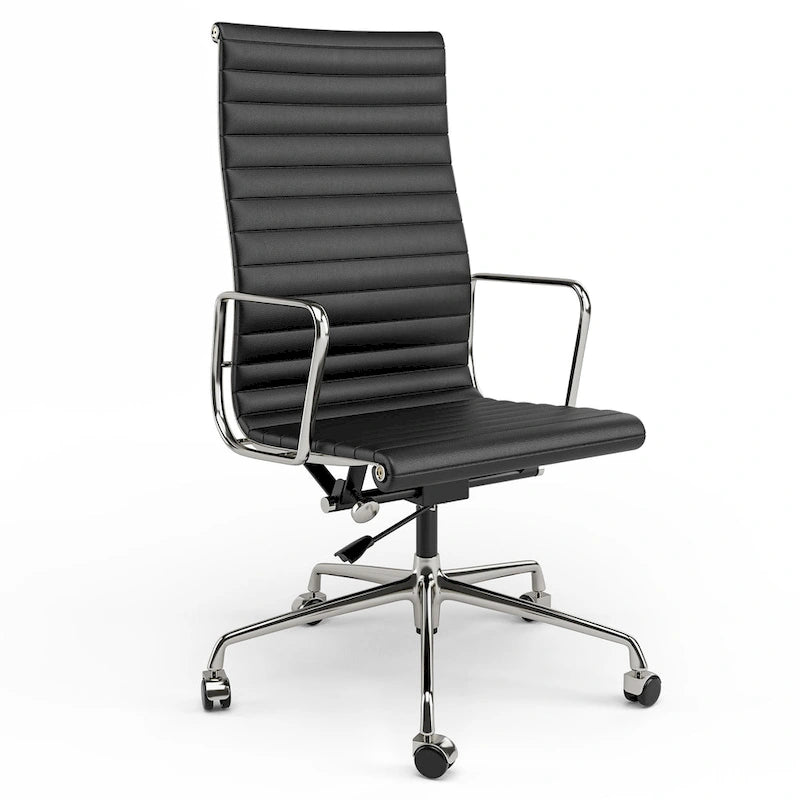 Fauteuil de bureau ergonomique à dossier haut en cuir véritable côtelé - Non disponible