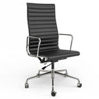 Fauteuil de bureau ergonomique à dossier haut en cuir véritable côtelé - Non disponible