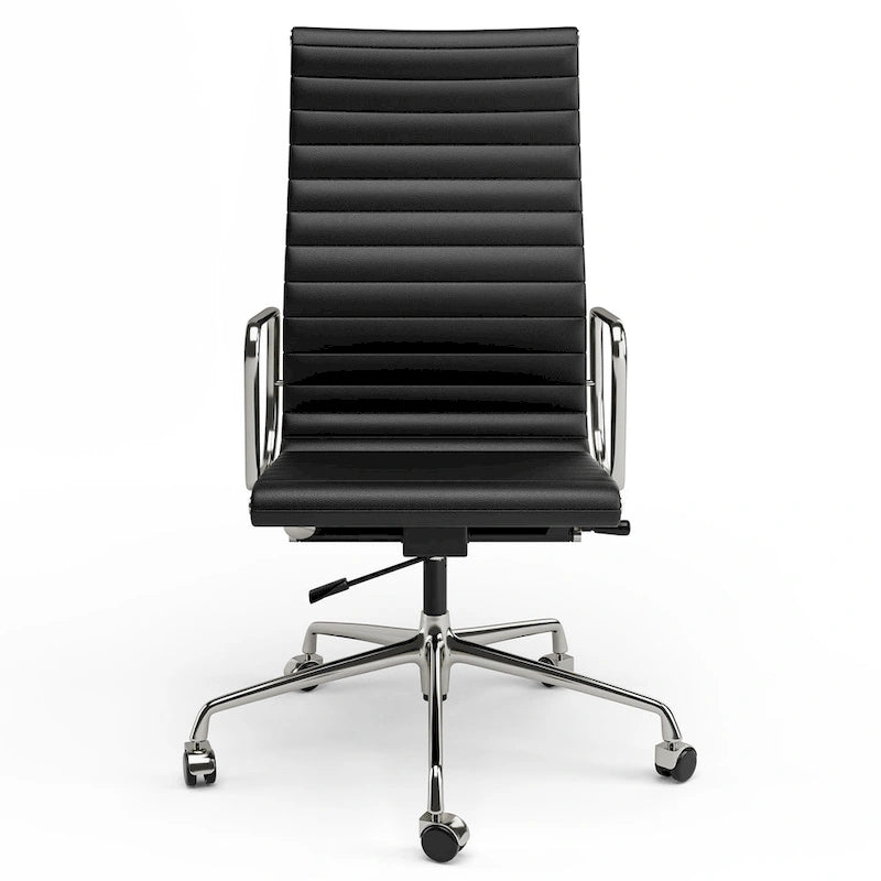 Fauteuil de bureau ergonomique à dossier haut en cuir véritable côtelé - Non disponible