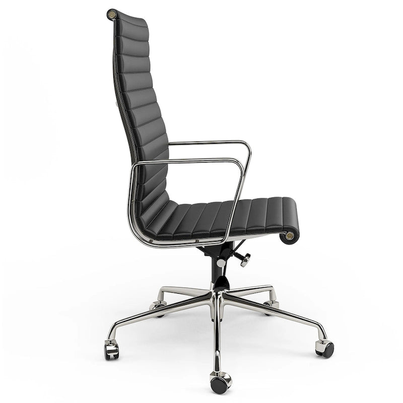 Fauteuil de bureau ergonomique à dossier haut en cuir véritable côtelé - Non disponible