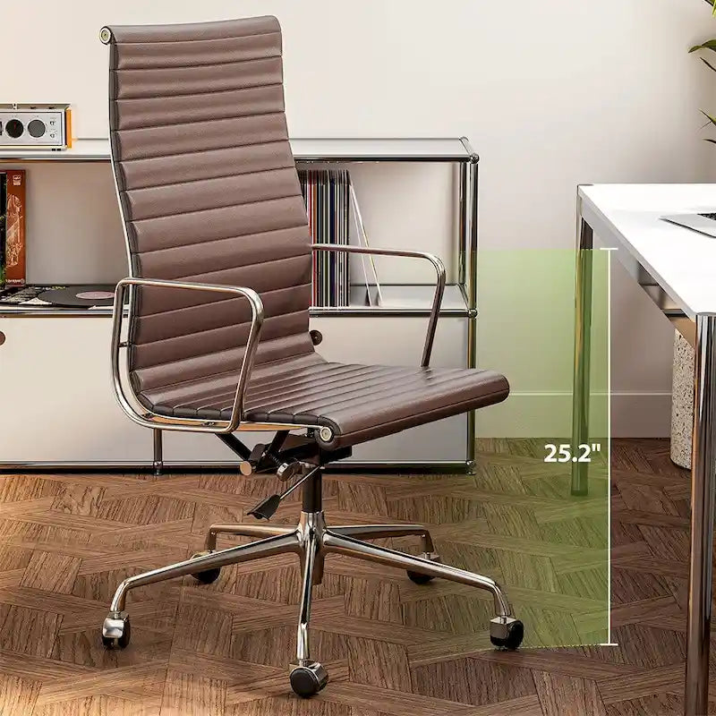 Fauteuil de bureau ergonomique à dossier haut en cuir véritable côtelé - Non disponible