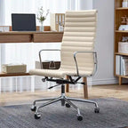 Fauteuil de bureau ergonomique à dossier haut en cuir véritable côtelé - Non disponible
