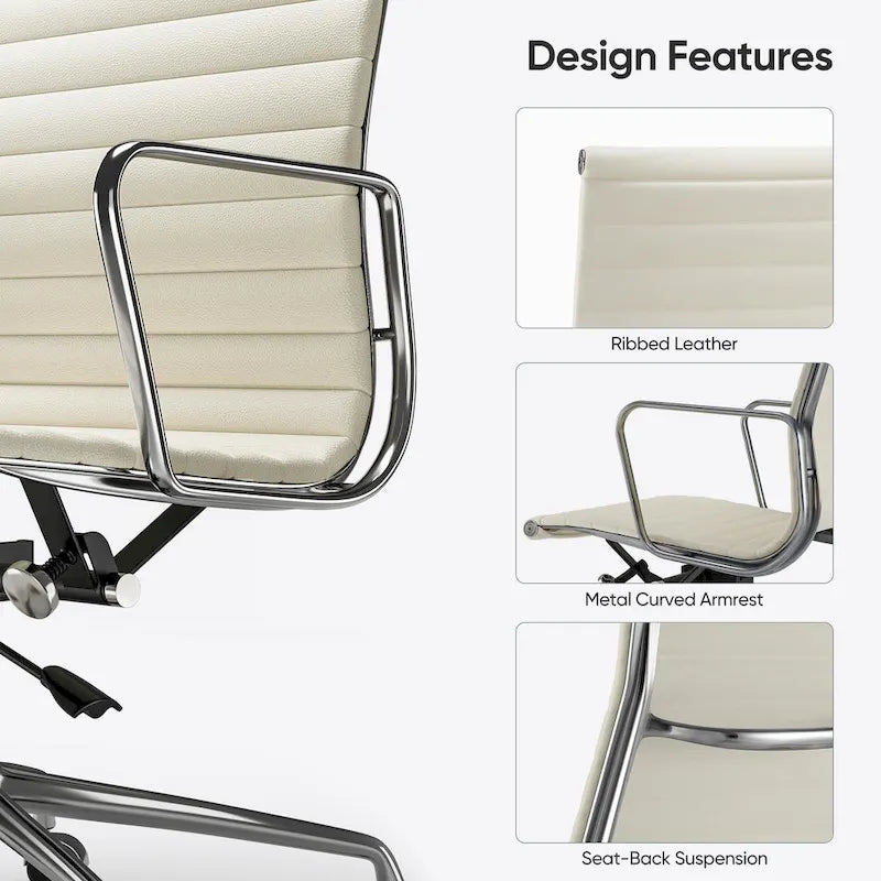 Fauteuil de bureau ergonomique à dossier haut en cuir véritable côtelé - Non disponible